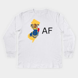 New Jersey Flag State Outline AF (black) Kids Long Sleeve T-Shirt
